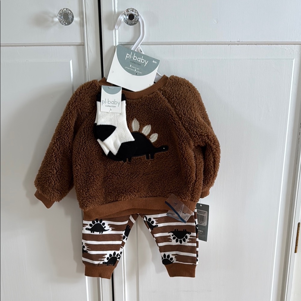 Brown Dinosaur Baby Outfit with Socks